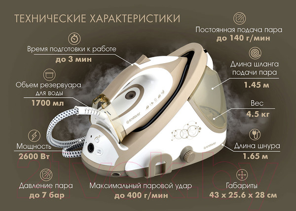 Изображение товара Утюг с парогенератором Endever Delta-400 (белый/бежевый)