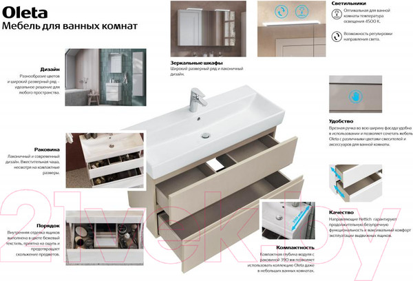 Изображение товара Тумба под умывальник Roca Oleta 80 / A857640501 (белый матовый)