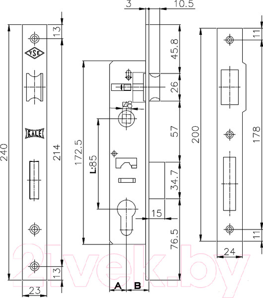 Изображение товара Замок врезной Kale Kilit 153 85BS20 23NP SP