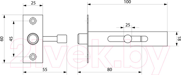 Изображение товара Щеколда Секрет Киров ЗД-05 врезная (антик медь)