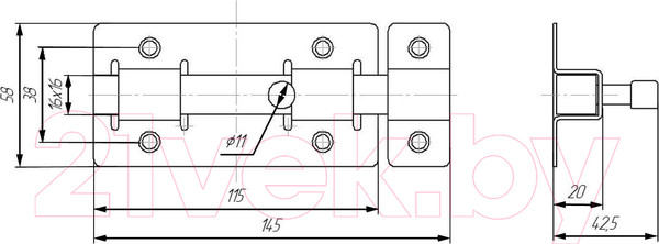 Изображение товара Щеколда Секрет Киров ЗД-06 квадратная (антик бронза)