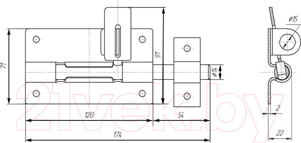 Изображение товара Щеколда Секрет Киров ЗД-12 С проушиной (антик бронза)