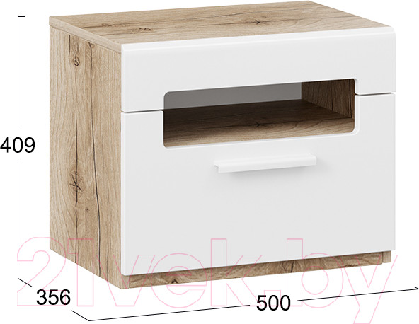 Изображение товара Прикроватная тумба ТриЯ Фьюжн ТД-260.03.01 (белый глянец/дуб делано)