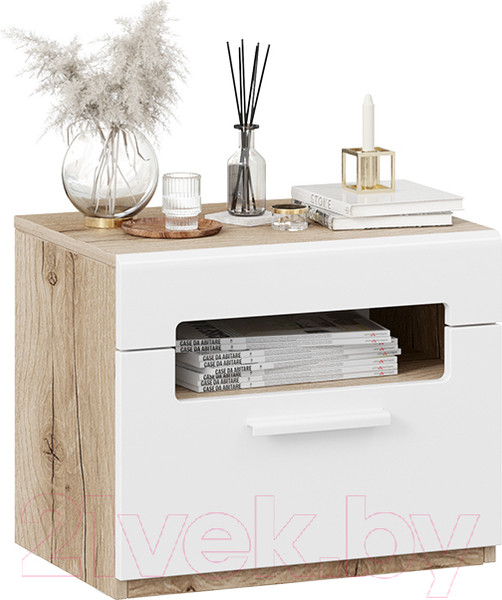 Изображение товара Прикроватная тумба ТриЯ Фьюжн ТД-260.03.01 (белый глянец/дуб делано)