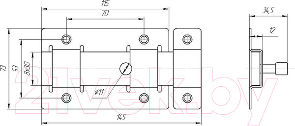 Изображение товара Щеколда Секрет Киров ЗД-02 плоская (антик медь)