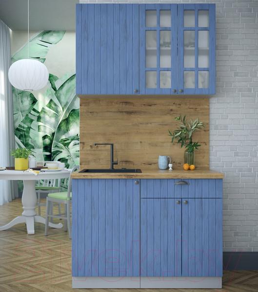 Изображение товара Кухонный гарнитур Интерлиния Берес 1.1А (дуб лазурный/дуб лазурный/дуб бунратти)