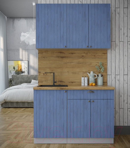 Изображение товара Кухонный гарнитур Интерлиния Берес 1.2А (дуб лазурный/дуб лазурный/дуб бунратти)