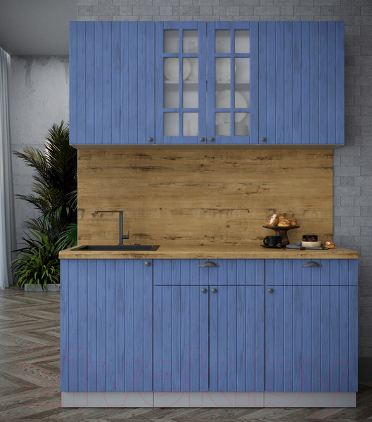 Изображение товара Кухонный гарнитур Интерлиния Берес 1.6А (дуб лазурный/дуб лазурный/дуб бунратти)