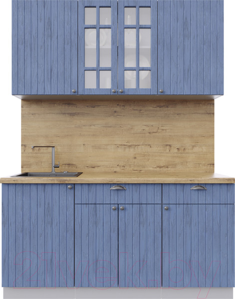 Изображение товара Кухонный гарнитур Интерлиния Берес 1.6А (дуб лазурный/дуб лазурный/дуб бунратти)