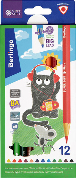 Изображение товара Набор цветных карандашей Berlingo SuperSoft. Жил-был кот / SS00512 (12цв)