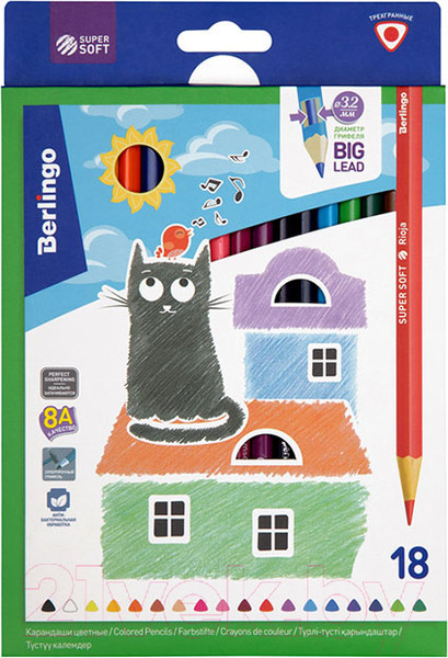 Изображение товара Набор цветных карандашей Berlingo SuperSoft. Жил-был кот / SS00518 (18цв)