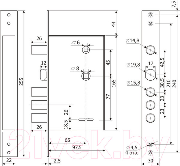 Изображение товара Замок врезной Гардиан 30.12 (сувальдный 4 кл.)