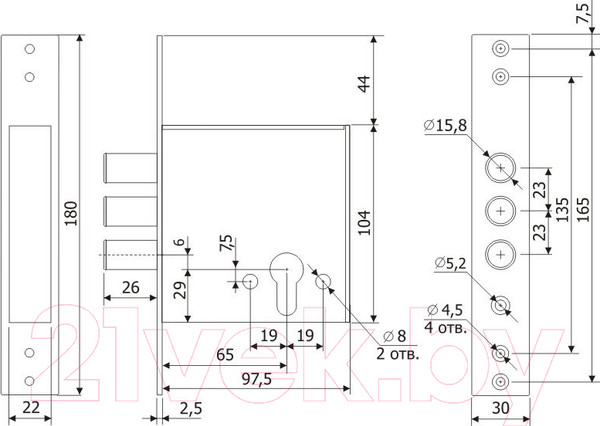 Изображение товара Замок врезной Гардиан 32.01 (цилиндровый)