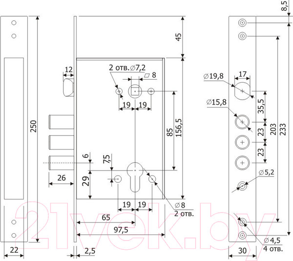Изображение товара Замок врезной Гардиан 32.11 (цилиндровый)