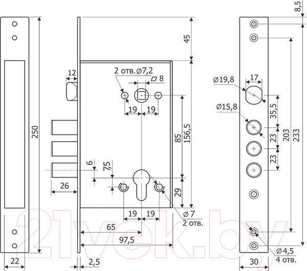 Изображение товара Замок врезной Гардиан 32.21 (цилиндровый)