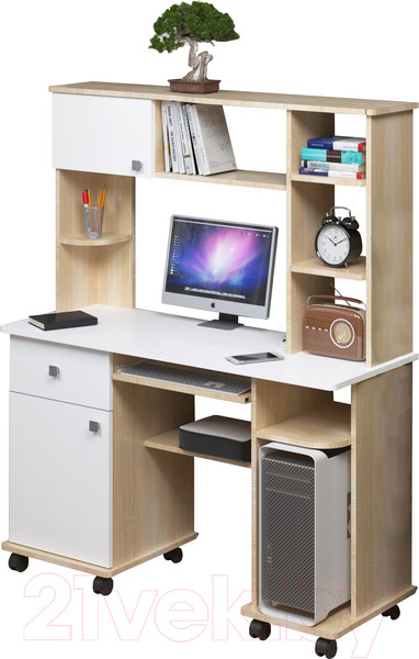 Изображение товара Компьютерный стол Премиум Компас-6 (дуб сонома/белый текстурный)
