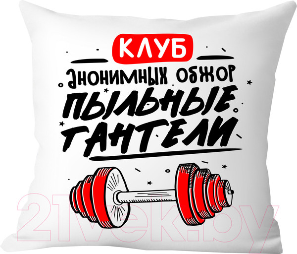 Изображение товара Подушка декоративная Print Style Клуб анонимных обжор - пыльные гантели / 40x40plat243