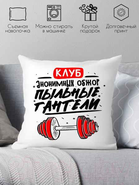 Изображение товара Подушка декоративная Print Style Клуб анонимных обжор - пыльные гантели / 40x40plat243