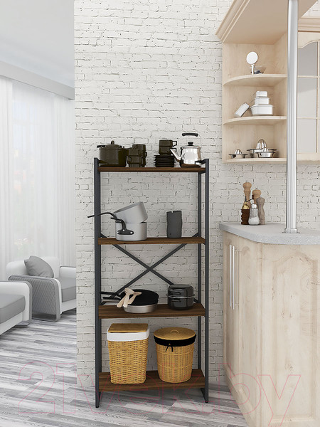 Изображение товара Стеллаж Gutta 4 полки (коричневый/черный)