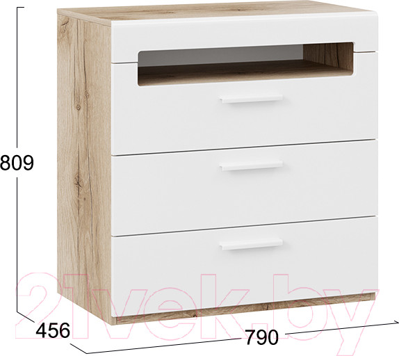 Изображение товара Комод ТриЯ Фьюжн ТД-260.04.01 (белый глянец/дуб делано)