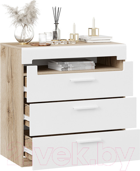 Изображение товара Комод ТриЯ Фьюжн ТД-260.04.01 (белый глянец/дуб делано)