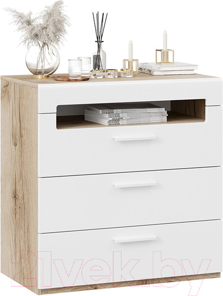 Изображение товара Комод ТриЯ Фьюжн ТД-260.04.01 (белый глянец/дуб делано)