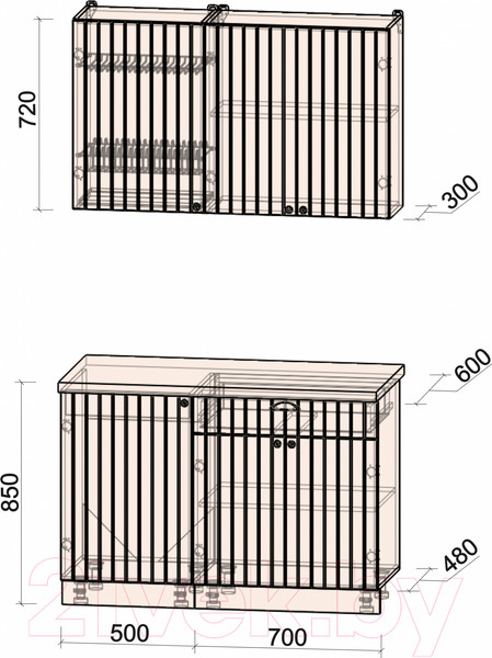 Изображение товара Кухонный гарнитур Интерлиния Берес 1.2А (дуб королевский/дуб королевский/бискайская сосна)