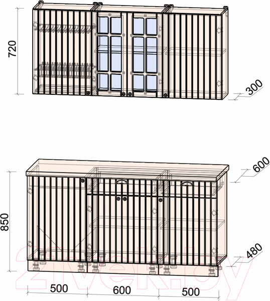 Изображение товара Кухонный гарнитур Интерлиния Берес 1.6А (дуб королевский/дуб королевский/бискайская сосна)