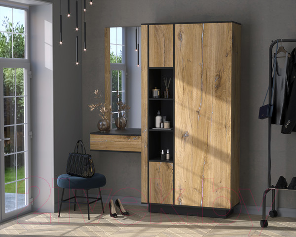 Изображение товара Секция в прихожую Интерлиния Quartz QZ-ШК4 комбинированный (дуб нокс/черный)