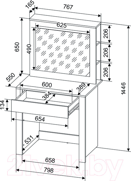 Изображение товара Туалетный столик Интерлиния Quartz QZ-СТ1 (дуб нокс/черный)