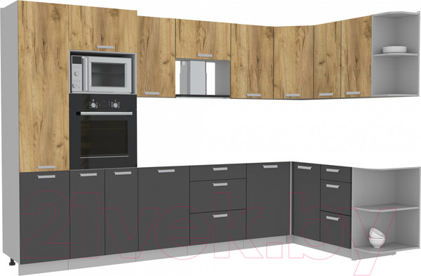 Изображение товара Кухонный гарнитур Интерлиния Мила Лайт 1.68x3.2 правая без столешницы (дуб золотой/антрацит)