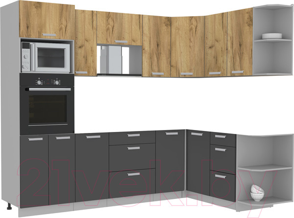 Изображение товара Кухонный гарнитур Интерлиния Мила Лайт 1.68x2.6 правая без столешницы (дуб золотой/антрацит)