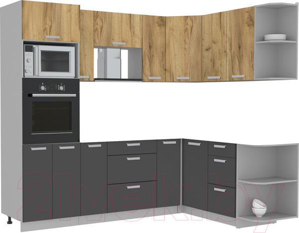 Изображение товара Кухонный гарнитур Интерлиния Мила Лайт 1.68x2.4 правая без столешницы (дуб золотой/антрацит)