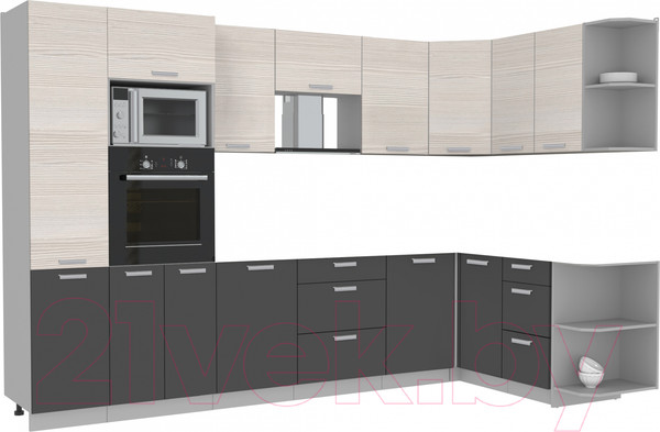 Изображение товара Кухонный гарнитур Интерлиния Мила Лайт 1.68x3.2 правая без столешницы (вудлайн кремовый/антрацит)