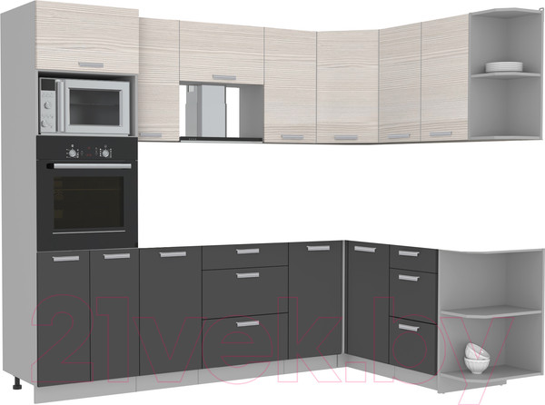 Изображение товара Кухонный гарнитур Интерлиния Мила Лайт 1.68x2.6 правая без столешницы (вудлайн кремовый/антрацит)
