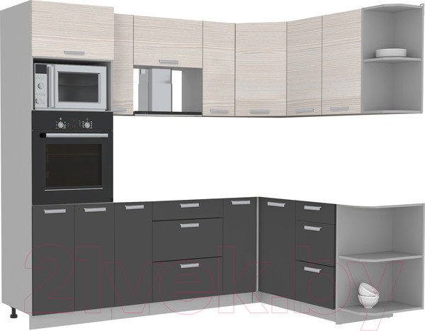 Изображение товара Кухонный гарнитур Интерлиния Мила Лайт 1.68x2.4 правая без столешницы (вудлайн кремовый/антрацит)