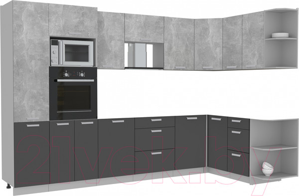 Изображение товара Кухонный гарнитур Интерлиния Мила Лайт 1.68x3.2 правая без столешницы (бетон/антрацит)