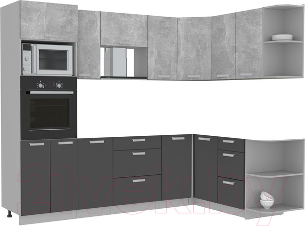 Изображение товара Кухонный гарнитур Интерлиния Мила Лайт 1.68x2.6 правая без столешницы (бетон/антрацит)