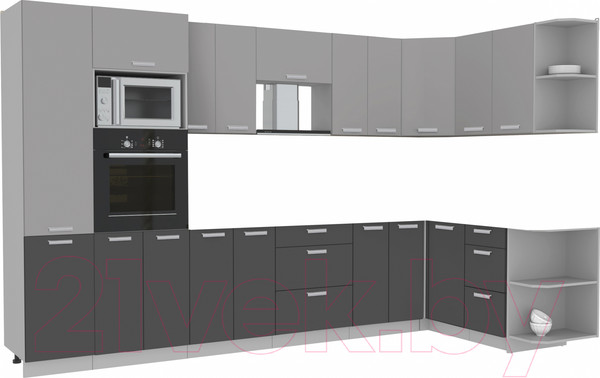 Изображение товара Кухонный гарнитур Интерлиния Мила Лайт 1.68x3.4 правая без столешницы (серебристый/антрацит)