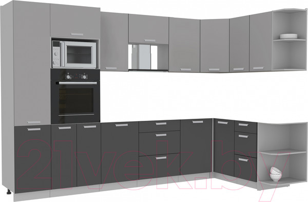 Изображение товара Кухонный гарнитур Интерлиния Мила Лайт 1.68x3.2 правая без столешницы (серебристый/антрацит)