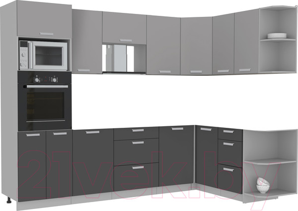 Изображение товара Кухонный гарнитур Интерлиния Мила Лайт 1.68x2.8 правая без столешницы (серебристый/антрацит)