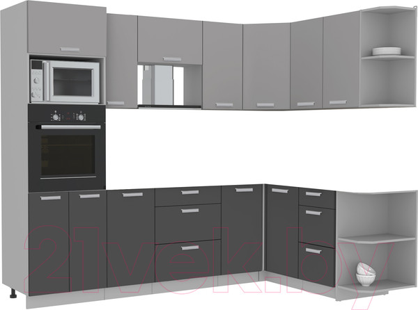 Изображение товара Кухонный гарнитур Интерлиния Мила Лайт 1.68x2.6 правая без столешницы (серебристый/антрацит)