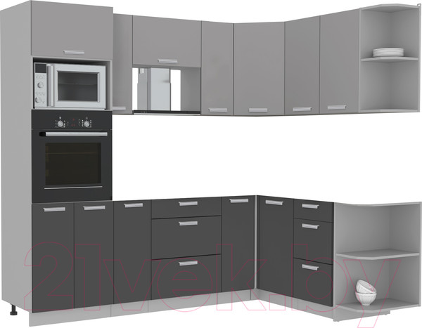 Изображение товара Кухонный гарнитур Интерлиния Мила Лайт 1.68x2.4 правая без столешницы (серебристый/антрацит)