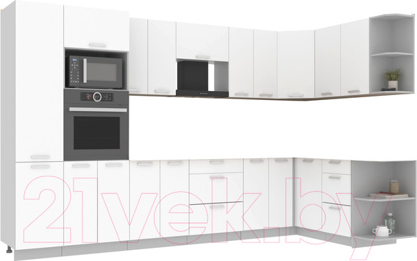 Изображение товара Кухонный гарнитур Интерлиния Мила Лайт 1.68x3.4 правая без столешницы (белый платинум)