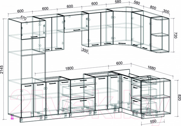 Изображение товара Кухонный гарнитур Интерлиния Мила Лайт 1.68x3.0 правая без столешницы (белый платинум)