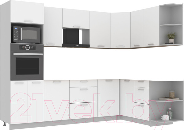 Изображение товара Кухонный гарнитур Интерлиния Мила Лайт 1.68x2.8 правая без столешницы (белый платинум)