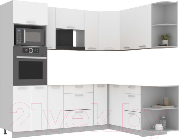 Изображение товара Кухонный гарнитур Интерлиния Мила Лайт 1.68x2.4 правая без столешницы (белый платинум)