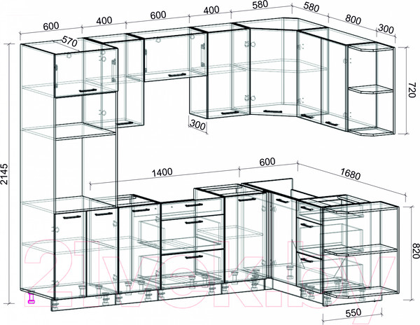 Изображение товара Кухонный гарнитур Интерлиния Мила Лайт 1.68x2.6 правая без столешницы (дуб золотой/бетон)