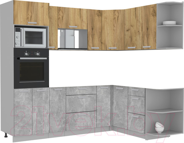 Изображение товара Кухонный гарнитур Интерлиния Мила Лайт 1.68x2.4 правая без столешницы (дуб золотой/бетон)