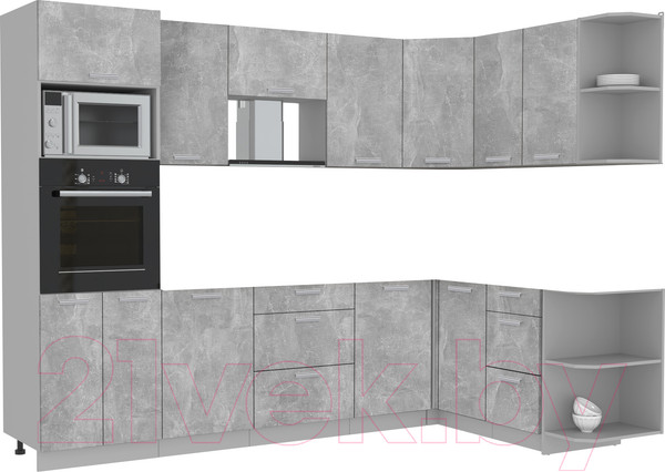 Изображение товара Кухонный гарнитур Интерлиния Мила Лайт 1.68x2.8 правая без столешницы (бетон)